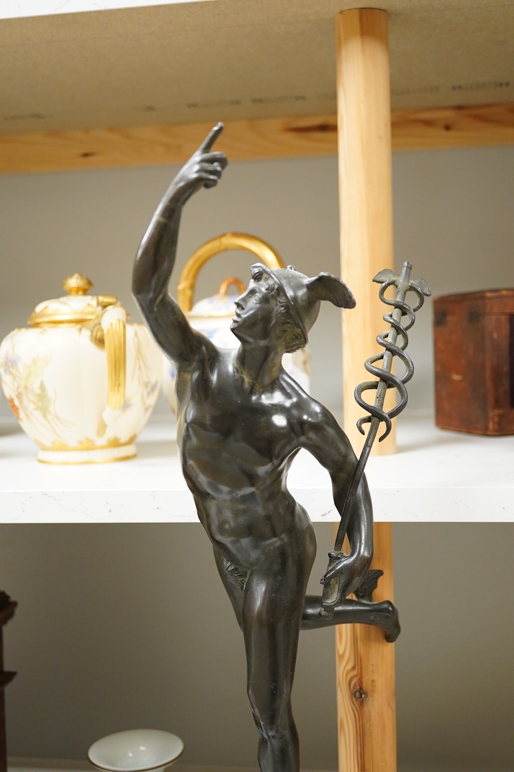 After the antique, a bronze figure of Mercury, 67cm high